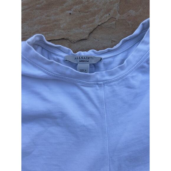 AllSaints Crop T Shirt Top Womens Medium White Mira Cuffed Ruched Drawstring - Picture 2 of 5